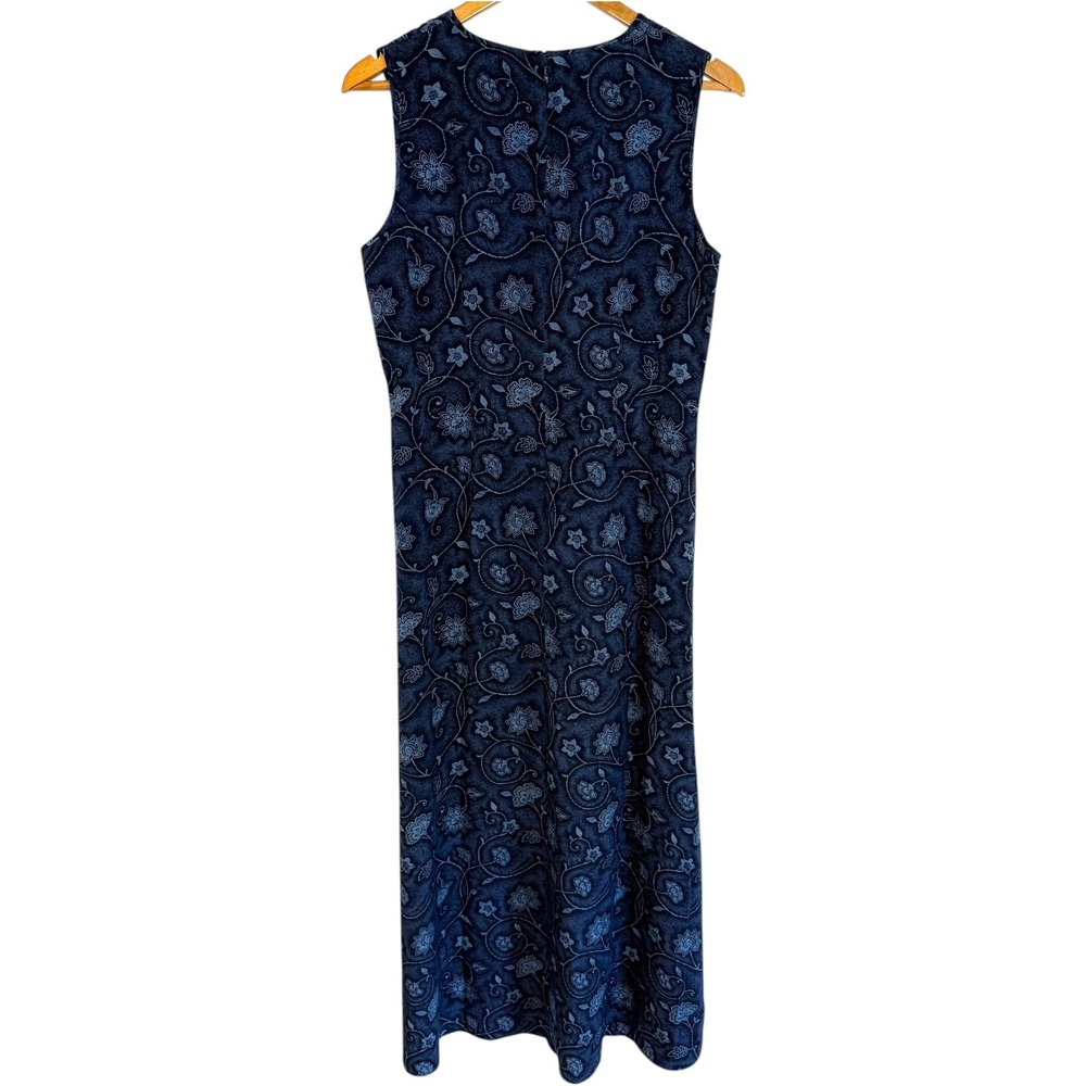 Vintage Charter Club Silk Maxi Dress 10 Navy Floral 90s Minimalist Dark Academia